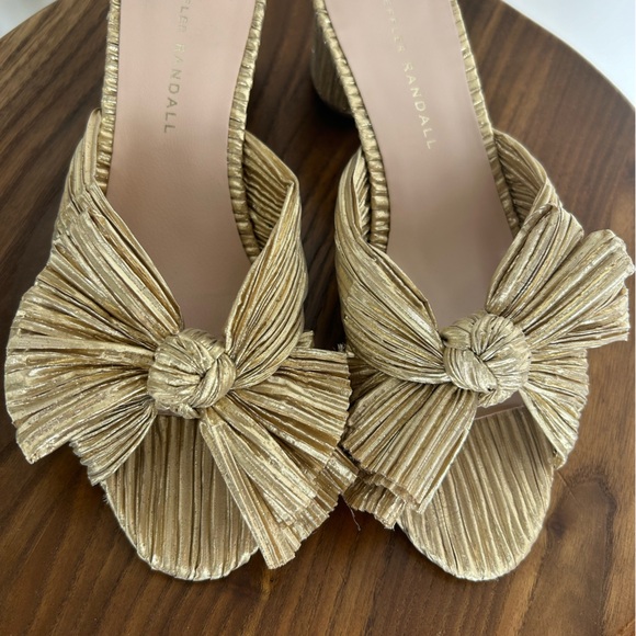 Loeffler Randall Emilia Slide Gold Bow Low Round Heel Crinkle Sandals Size 7.5 - Picture 5 of 12
